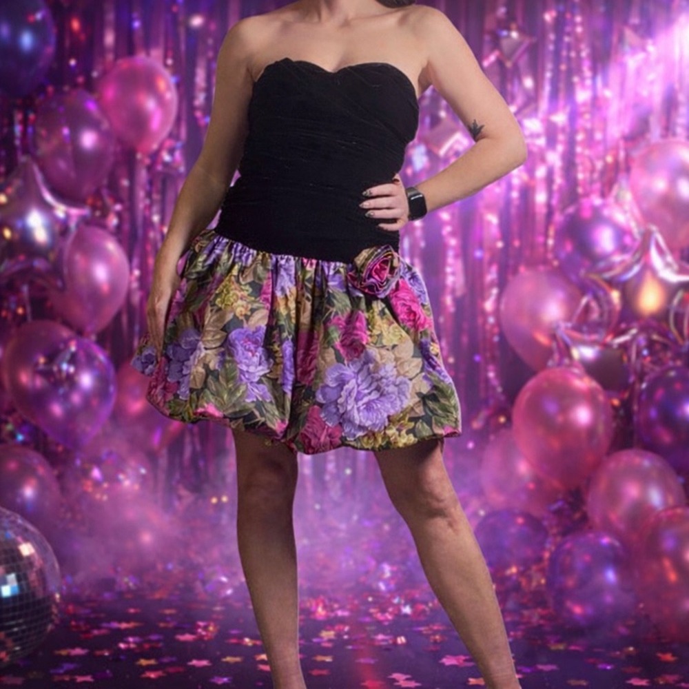 Vintage Positively Ellyn Strapless Bubble Hem‎ floral Prom Dress – Size 4